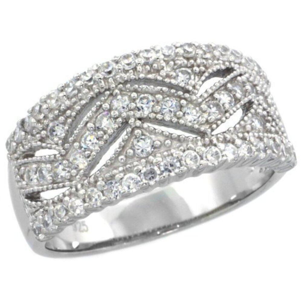 Sterling Silver Vintage Ring CZ Wedding Band